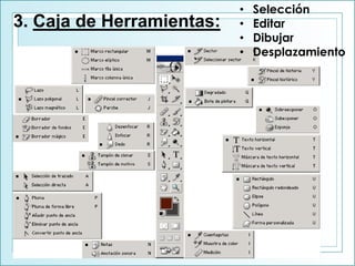 3. Caja de Herramientas:
• Selección
• Editar
• Dibujar
• Desplazamiento