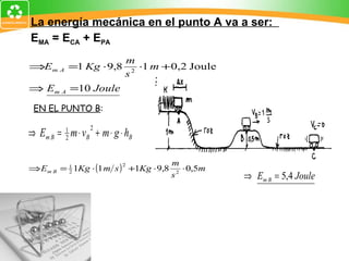 La energía mecánica en el punto A va a ser:  E MA  = E CA  + E PA EN EL PUNTO B :  