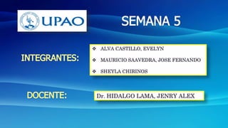  ALVA CASTILLO, EVELYN
 MAURICIO SAAVEDRA, JOSE FERNANDO
 SHEYLA CHIRINOS
Dr. HIDALGO LAMA, JENRY ALEX
 