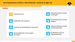 Índice
Tema:Expresiones racistas y discriminación social en el siglo XXI
 
