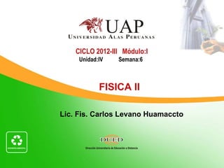 CICLO 2012-III Módulo:I
     Unidad:IV   Semana:6



            FISICA II

Lic. Fis. Carlos Levano Huamaccto
 