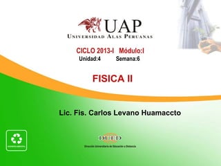 CICLO 2013-I Módulo:I
     Unidad:4   Semana:6


         FISICA II


Lic. Fis. Carlos Levano Huamaccto
 
