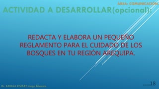 5/19/202018
REDACTA Y ELABORA UN PEQUEÑO
REGLAMENTO PARA EL CUIDADO DE LOS
BOSQUES EN TU REGIÓN AREQUIPA.
 