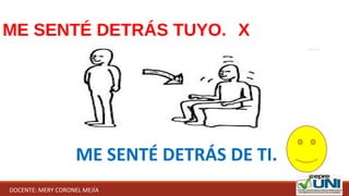 ME SENTÉ DETRÁS TUYO. X
ME SENTÉ DETRÁS DE TI.
DOCENTE: MERY CORONEL MEJÍA
 