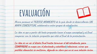 evaluación
Ahora pasamos al TERCER MOMENTO de la guía donde se desarrollarán UN
MAPA CONCEPTUAL colaborativo entre grupos ...