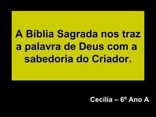 A Bíblia Sagrada nos traz a palavra de Deus com a  sabedoria do Criador. Cecília – 6º Ano A 