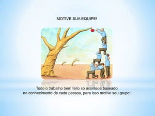 MOTIVE SUA EQUIPE!




       Todo o trabalho bem feito só acontece baseado
no conhecimento de cada pessoa, para isso motive seu grupo!
 