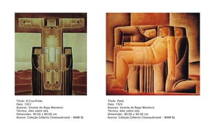 Título: A Crucifixão
Data: 1922
Autores: Vicente do Rego Monteiro
Técnica: óleo sobre tela
Dimensões: 90.00 x 80.00 cm
Acervo: Coleção Gilberto Chateaubriand - MAM RJ
Título: Pietà
Data: 1924
Autores: Vicente do Rego Monteiro
Técnica: óleo sobre tela
Dimensões: 80.00 x 90.00 cm
Acervo: Coleção Gilberto Chateaubriand - MAM RJ
 