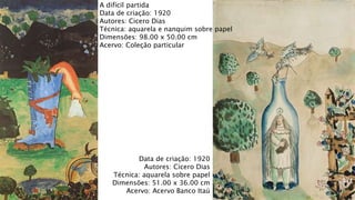 Data de criação: 1920
Autores: Cicero Dias
Técnica: aquarela sobre papel
Dimensões: 51.00 x 36.00 cm
Acervo: Acervo Banco Itaú
A difícil partida
Data de criação: 1920
Autores: Cicero Dias
Técnica: aquarela e nanquim sobre papel
Dimensões: 98.00 x 50.00 cm
Acervo: Coleção particular
 