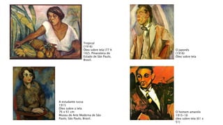 A estudante russa
1915
Óleo sobre a tela
76 x 61 cm
Museu de Arte Moderna de São
Paulo, São Paulo, Brasil.
Tropical
(1916)
Óleo sobre tela (77 X
102). Pinacoteca do
Estado de São Paulo,
Brasil.
O Japonês
(1916)
Óleo sobre tela
O homem amarelo
1915-16
óleo sobre tela (61 x
51)
 