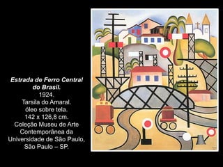 Estrada de Ferro Central
do Brasil.
1924.
Tarsila do Amaral.
óleo sobre tela.
142 x 126,8 cm.
Coleção Museu de Arte
Contemporânea da
Universidade de São Paulo,
São Paulo – SP.
 