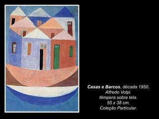 Casas e Barcos. década 1950.
Alfredo Volpi.
têmpera sobre tela.
55 x 38 cm.
Coleção Particular.
 
