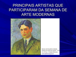 PRINCIPAIS ARTISTAS QUEPRINCIPAIS ARTISTAS QUE
PARTICIPARAM DA SEMANA DEPARTICIPARAM DA SEMANA DE
ARTE MODERNASARTE MODERNAS
 