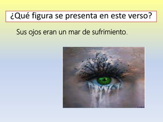 Sus ojos eran un mar de sufrimiento..
¿Qué figura se presenta en este verso?
 