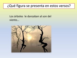 Los árboles le danzaban al son del
viento…
/
¿Qué figura se presenta en estos versos?
 
