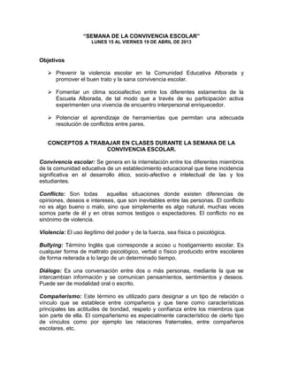 Semana de la convivencia escolar 2013 | DOCX