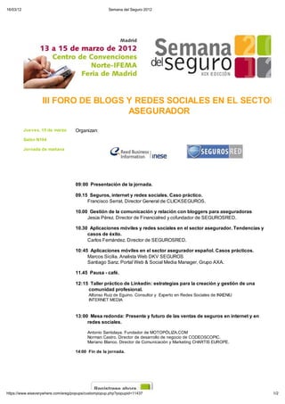Semana del seguro 2012 - iii foro de blogs y redes sociales en el sector asegurador (programa)