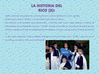 El Rey, conmovido ante la generosa acción de los presos, dictó un Decreto por el cual, cada año,
durante la procesión de “El Rico” se le concedería la libertad a un recluso.
Esta tradición se ha mantenido hasta nuestros días, y S.M. Don Juan Carlos I sigue firmando el Decreto de
Libertad cada año, acompañando el preso a ” El Rico” durante su recorrido por las calles de la ciudad, tras una
solemne ceremonia en la sede de la Subdelegación del Gobierno en la que se le lee al preso el Edicto de Libertad
y,
lo que es más importante, recibe arrodillado la Bendición de Nuestro Padre Jesús ” El Rico”, merced a que es
una talla que presenta su brazo derecho articulado.
María
 