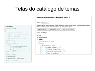 Telas do catálogo de temas
 