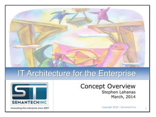 Concept Overview
Stephen Lahanas
March, 2014
1Copyright 2014 – Semantech Inc.
IT Architecture for the Enterprise
Innovating the enterprise since 2007
 