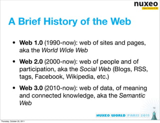 A Brief History of the Web
            • Web 1.0 (1990-now): web of sites and pages,
              aka the World Wide Web
...