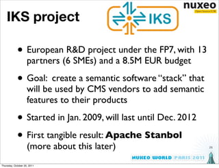 IKS project

            • European R&D project under the FP7, with 13
                    partners (6 SMEs) and a 8.5M EU...