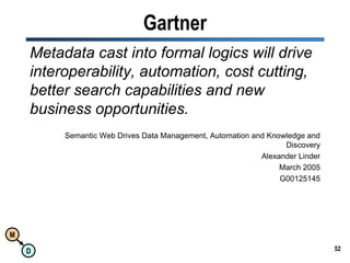 50Federated OntologiesWhat do you do when you have more than one Ontology?1) Combine2) Map3) FederateTools for combination and federation