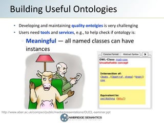Building Useful Ontologies
           Developing and maintaining quality ontolgies is very challenging
           Users ne...