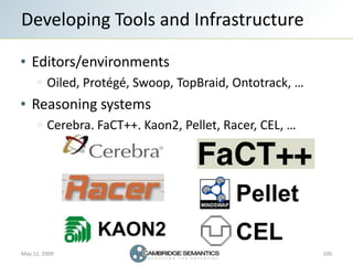 Developing Tools and Infrastructure

   Editors/environments
         Oiled, Protégé, Swoop, TopBraid, Ontotrack, …
   Rea...