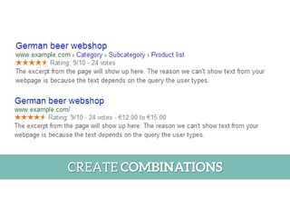 • https://developers.google.com/structured-data/rich-
snippets/
• Schema Creator by Raven http://schema-creator.org/
• Schema.org Generator
http://www.microdatagenerator.com/
• Rich Snippets Testing Tool Bookmarklet
• http://www.blindfiveyearold.com/rich-snippets-testing-tool-bookmarklet
• Everything you need to know to generate
rich snippets: http://seogadget.com/micro-data-schema-org-
guide-to-generating-rich-snippets/
 