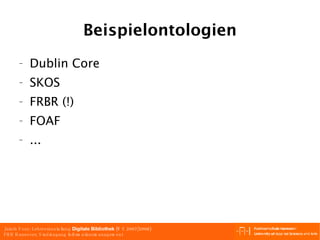 Beispielontologien Dublin Core SKOS FRBR (!) FOAF ... 