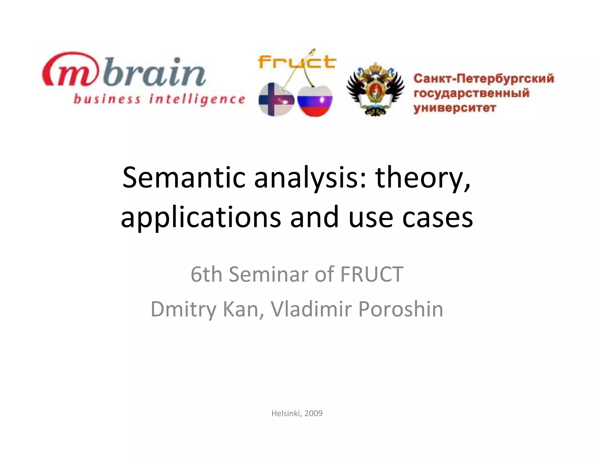 Semantic Analysis: theory, applications and use cases | PDF