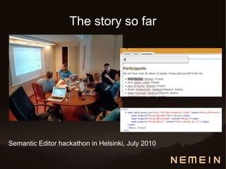 The story so far




Semantic Editor hackathon in Helsinki, July 2010
 