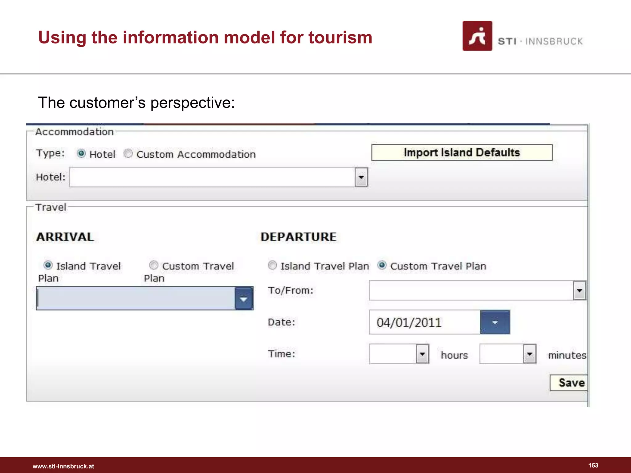www.sti-innsbruck.at 153
The customer’s perspective:
Using the information model for tourism
 