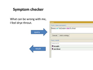 Symptom checker

What can be wrong with me,
I feel drye throut.

                 query




                  result
 