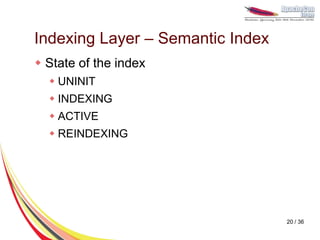 Indexing Layer – Semantic Index
 State of the index
   UNINIT
   INDEXING
   ACTIVE
   REINDEXING




               ...