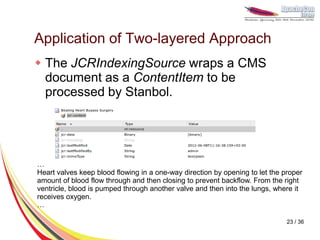 Application of Two-layered Approach
 The JCRIndexingSource wraps a CMS
  document as a ContentItem to be
  processed by S...