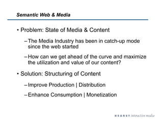 Semantic Web & Media


•  Problem: State of Media & Content
   – The Media Industry has been in catch-up mode
     since t...