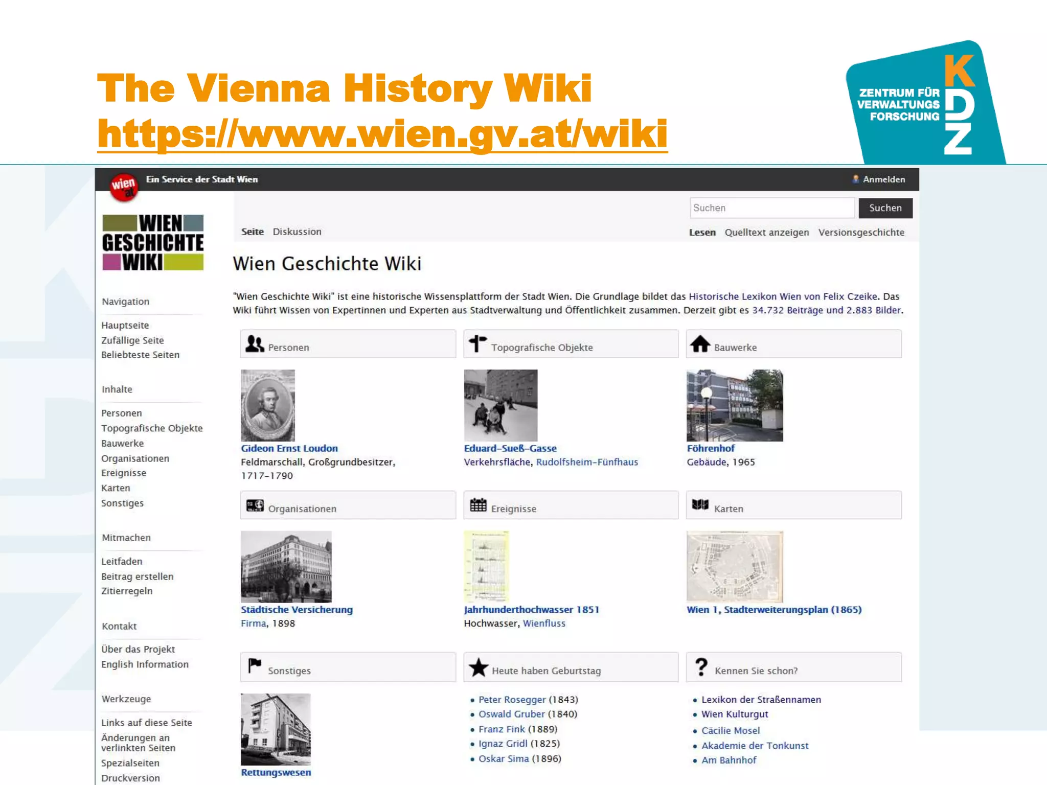 www.kdz.or.at
The Vienna History Wiki
https://www.wien.gv.at/wiki
 