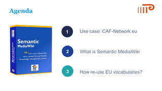 1
2
3
Agenda
Use case: CAF-Network.eu
What is Semantic MediaWiki
How re-use EU vocabularies?
 