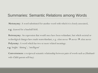 Semantic Relations Examples Semantic relation among words | PPT