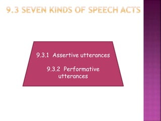 9.3.1 Assertive utterances
9.3.2 Performative
utterances
 