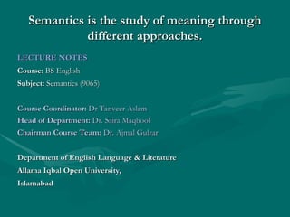 Semantics Department SEMANTICS nots for BS students in all over world | PPT