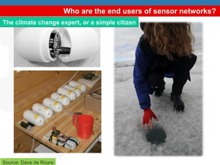 Who are the end users of sensor networks? Source: Dave de Roure The climate change expert, or a simple citizen 