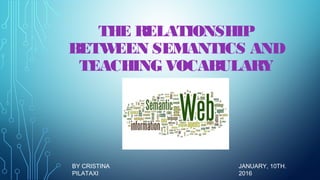 THE RELATIONSHIP
BETWEEN SEMANTICS AND
TEACHING VOCABULARY
BY CRISTINA
PILATAXI
JANUARY, 10TH.
2016
 