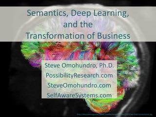 Semantics, Deep Learning,
and the
Transformation of Business
Steve Omohundro, Ph.D.
PossibilityResearch.com
SteveOmohundro.com
SelfAwareSystems.com
http://discovermagazine.com/~/media/Images/Issues/2013/Jan-Feb/connectome.jpg
 