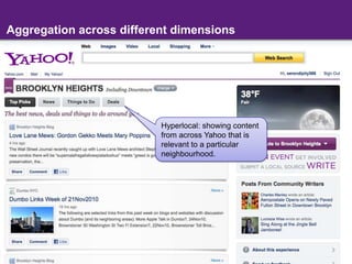Aggregation across different dimensionsHyperlocal: showing content from across Yahoo that is relevant to a particular neighbourhood.