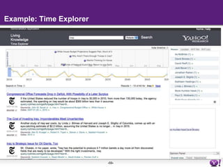 Search InterfaceSemantic Search brings improvements inSnippet generationAdaptive and interactive presentationPresentation adapts to the kind of query and results presentedObject results can be actionable, e.g. buy this productUser can provide feedback on particular objects or data sourcesAggregated searchGrouping similar items, summarizing results in various waysFiltering (facets), possibly across different dimensionsQuery and task templatesHelp the user to fulfill the task by placing the query in a task context