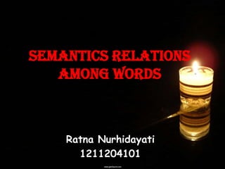 Semantics Relations
among Words

Ratna Nurhidayati
1211204101

 
