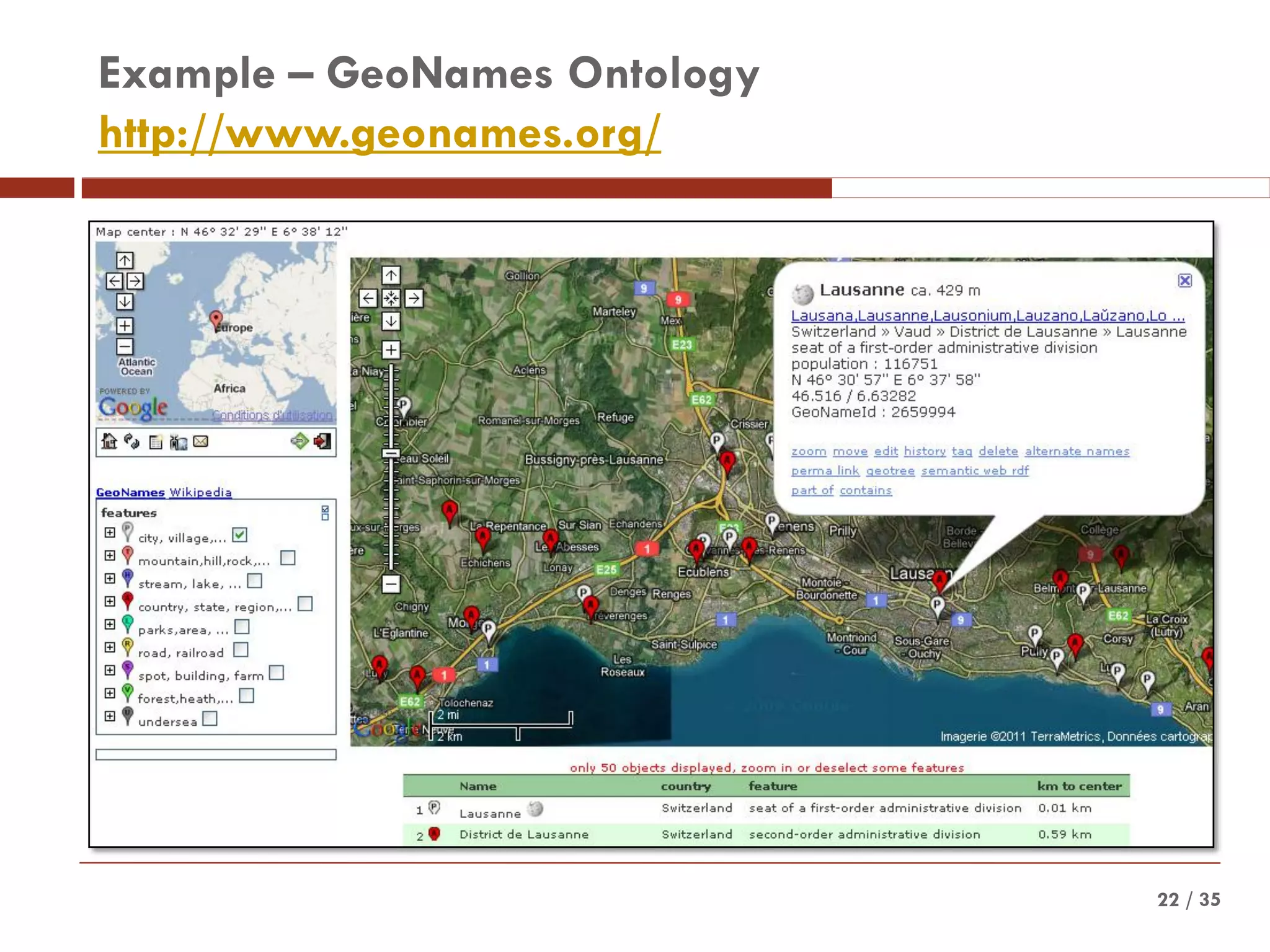 / 3522
Example – GeoNames Ontology
http://www.geonames.org/
 